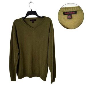 Linea Uomo Men’s Olive Green V-Neck Sweater Size L